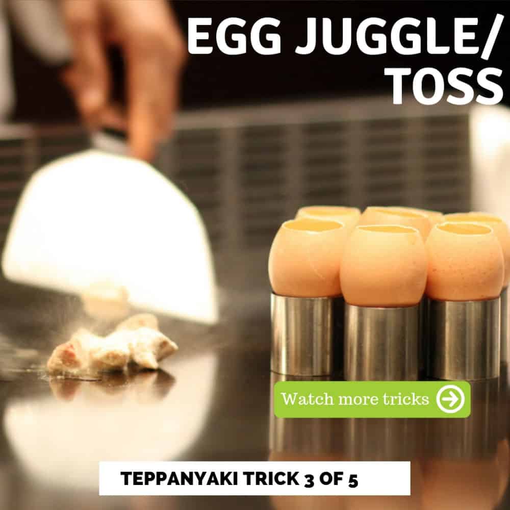 Teppanyaki e qhekella mahe a juggle a 3 ho a 5