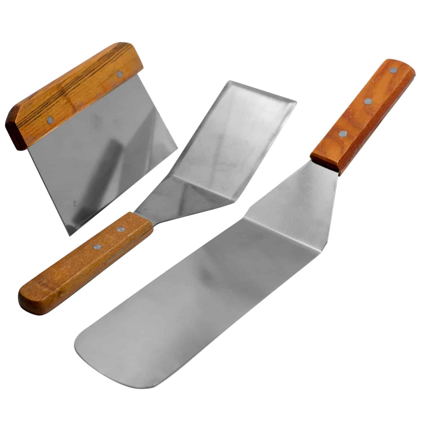 BonBon 3-Piece Professional Quality Stainless Steel Flat-Top Spatula and Scraper Set