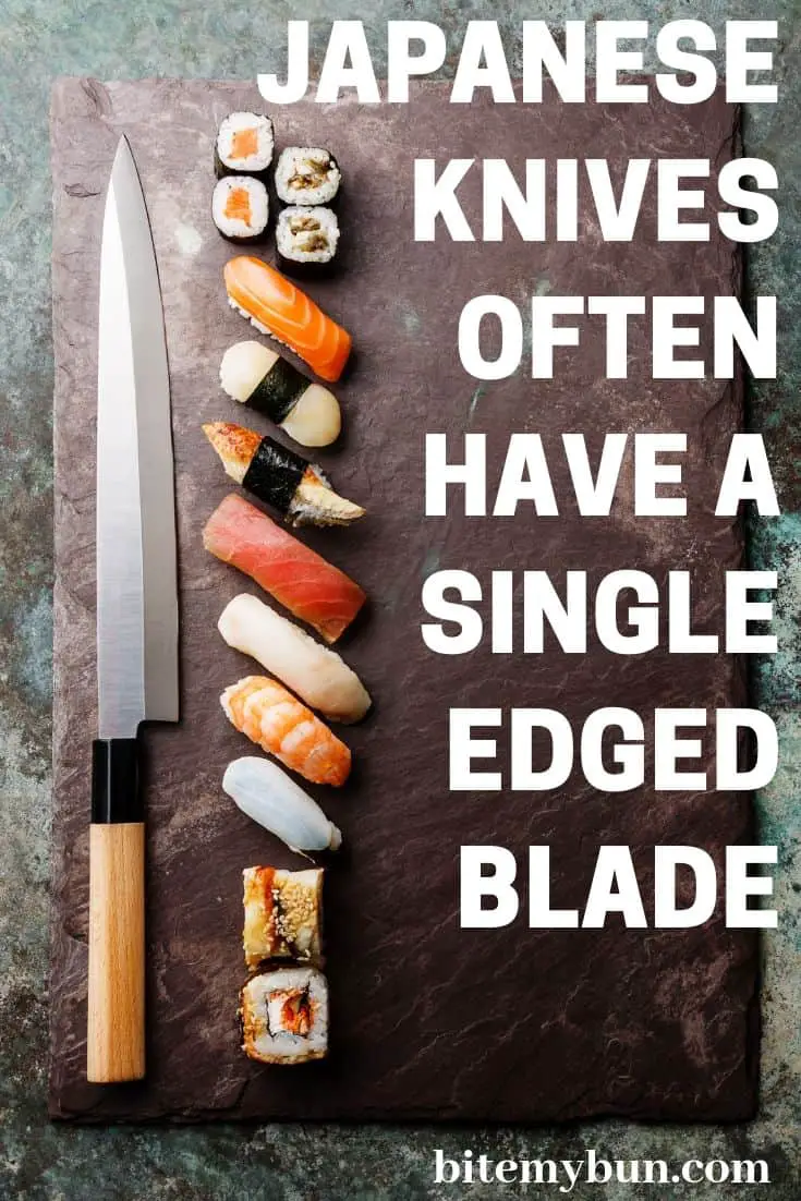 Japanska knivar har ofta ett enda kantat blad