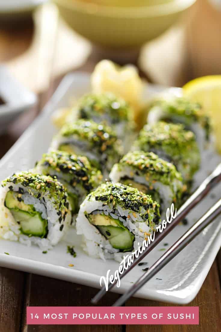 Talíř zelených vegetariánských kusů sushi