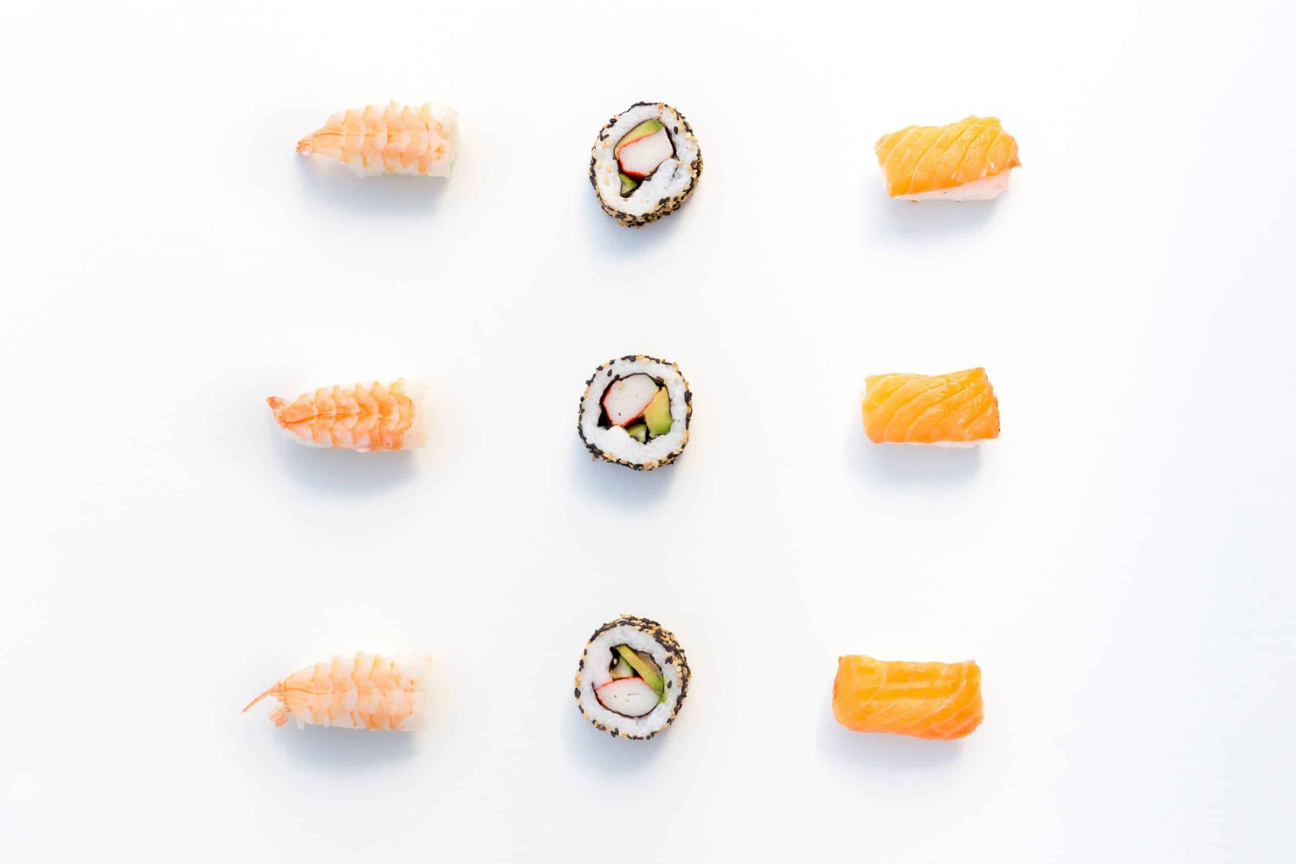 a flatlay photo of sushi