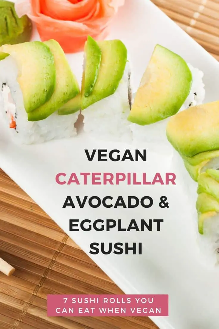 Vegansk sushi -rulle med avocado og aubergine