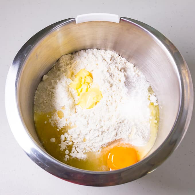 Egg butter and oil mixed for bread dough