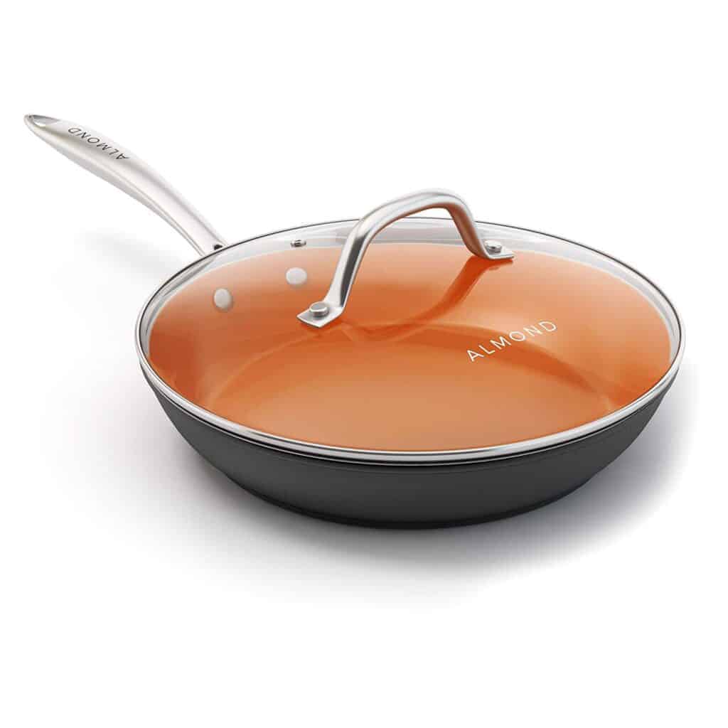 Almond Nonstick Ceramic Copper Frying Pan: Non-Stick 10 Inches Skillet with Glass Lid