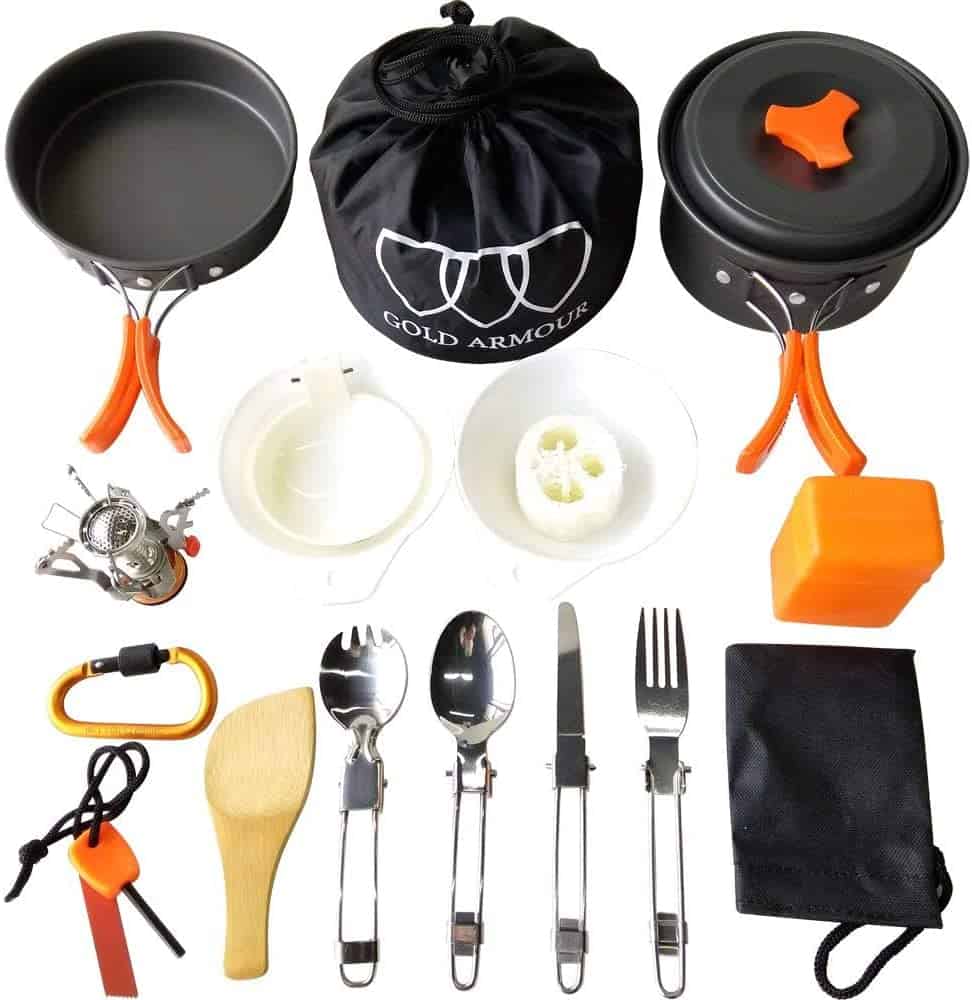 Meilleur ensemble de cuisine en plein air avec sauteuse: Kit de mess Armure d'or