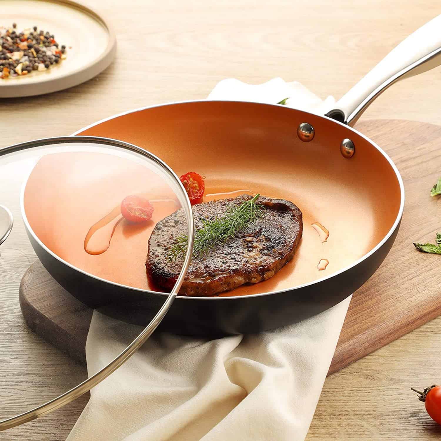 MICHELANGELO 8 inch Non-Stick Copper Frying Pan le Lid