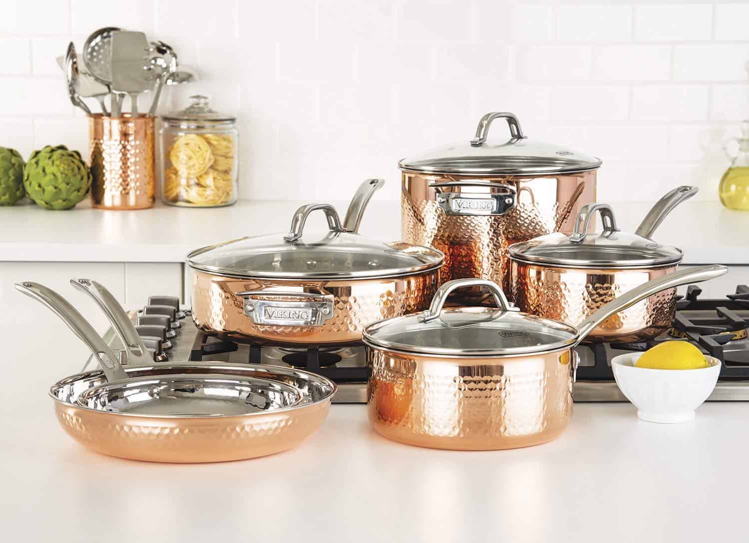 最高のモダンな外観：Viking Culinary Hammered Copper Clad Cookware Set