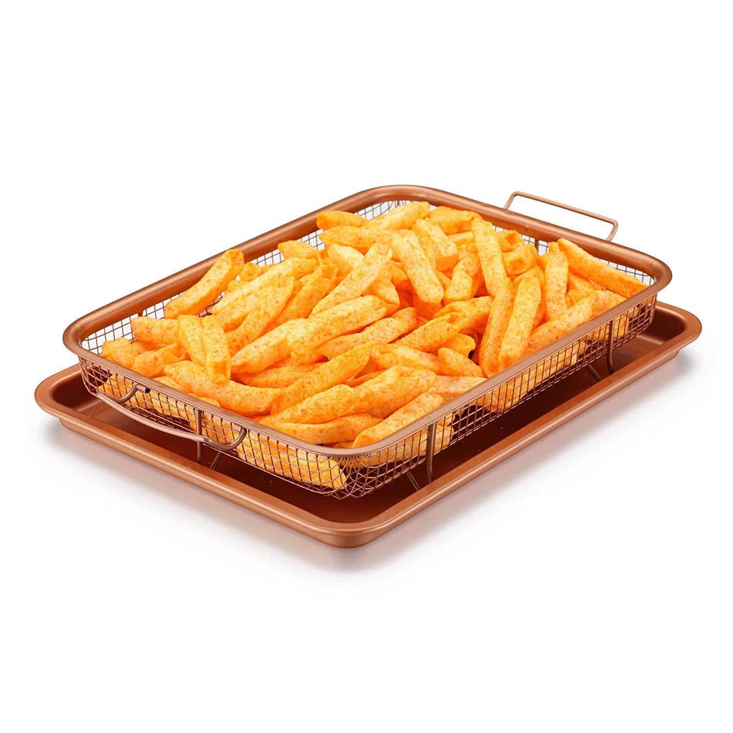 Copper Chef Crisper Tray-Non-Stick Cookie Sheet Tray and Air Fry Mesh Basket Set