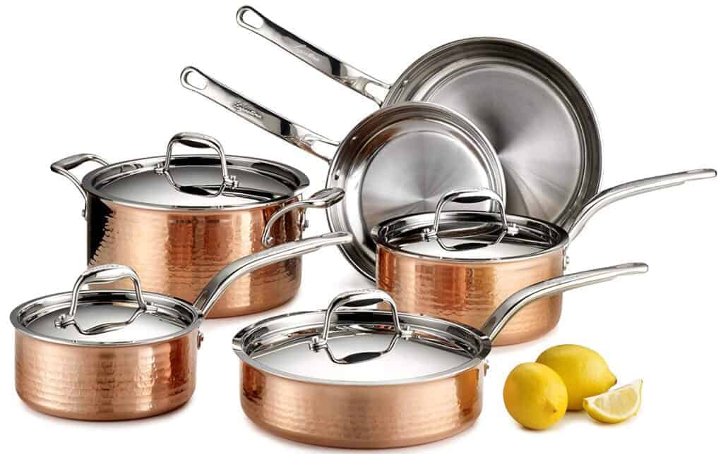 Lagostina Q554SA64 Martellata Tri-Ply Hammered Stainless Steel Copper Cookware Set