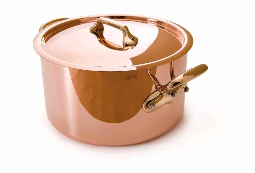 Mauviel feito na França M'Heritage Copper 8-Quart stockpot com tampa, alças de bronze