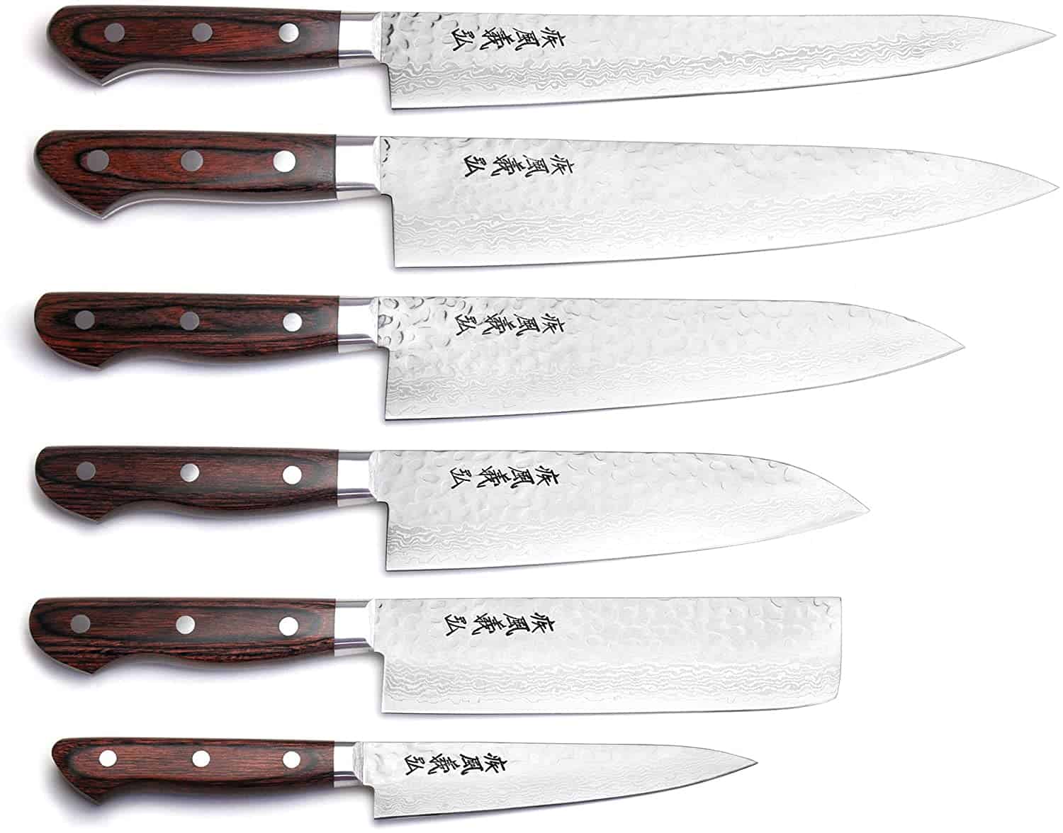 بہترین پیشہ ور سوشی چاقو سیٹ: YOSHIHIRO Hammered Damascus