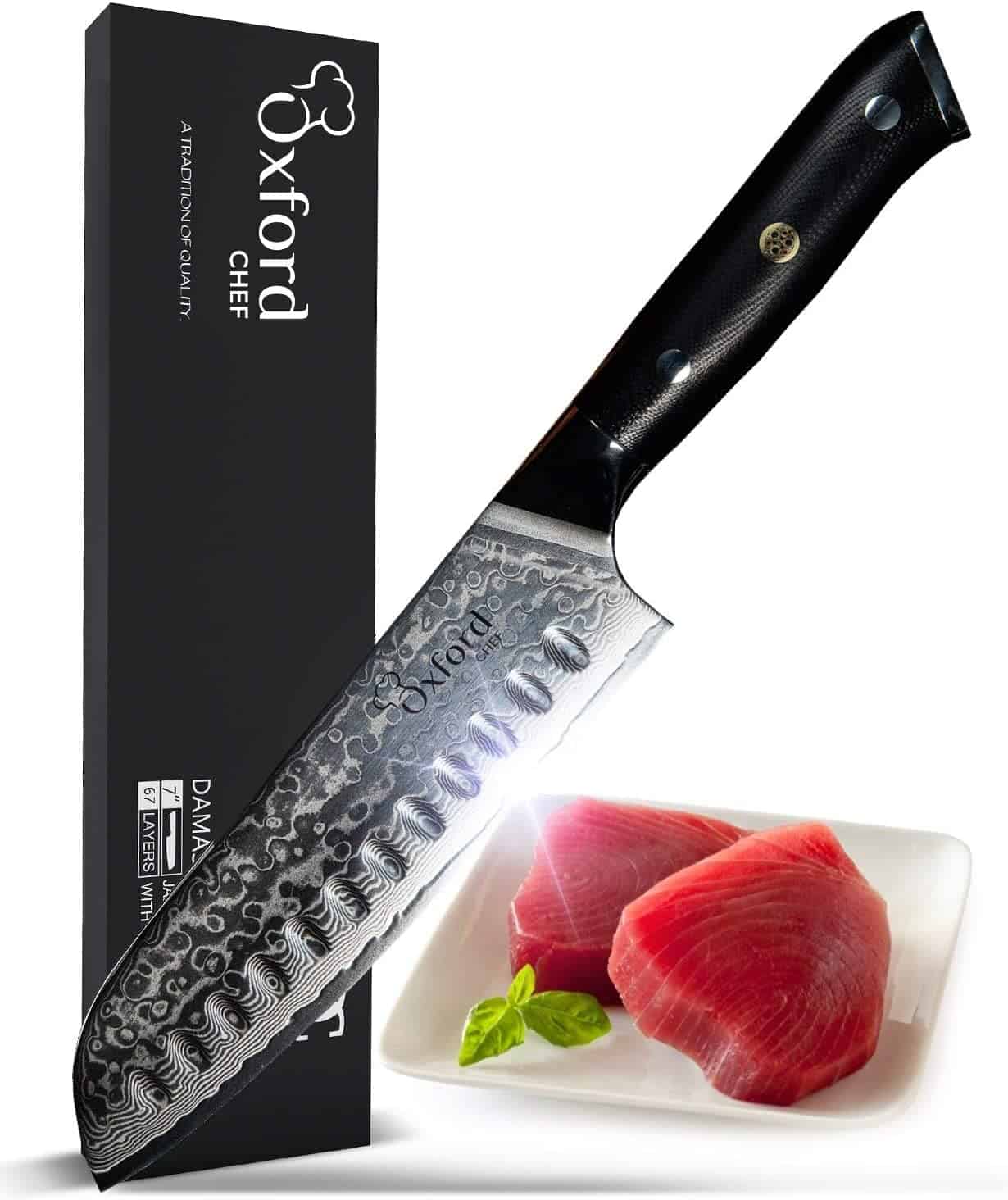 Cyllell swshi orau ar gyfer torri rholiau - Oxford Chef Santoku Knife