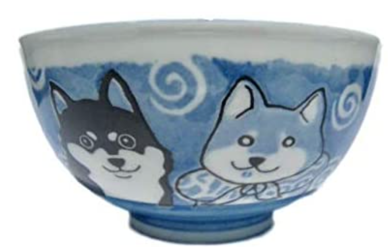 Japanese Shiba Dog Blue 6.3 Inches Diameter Large Rice Bowl Donburi