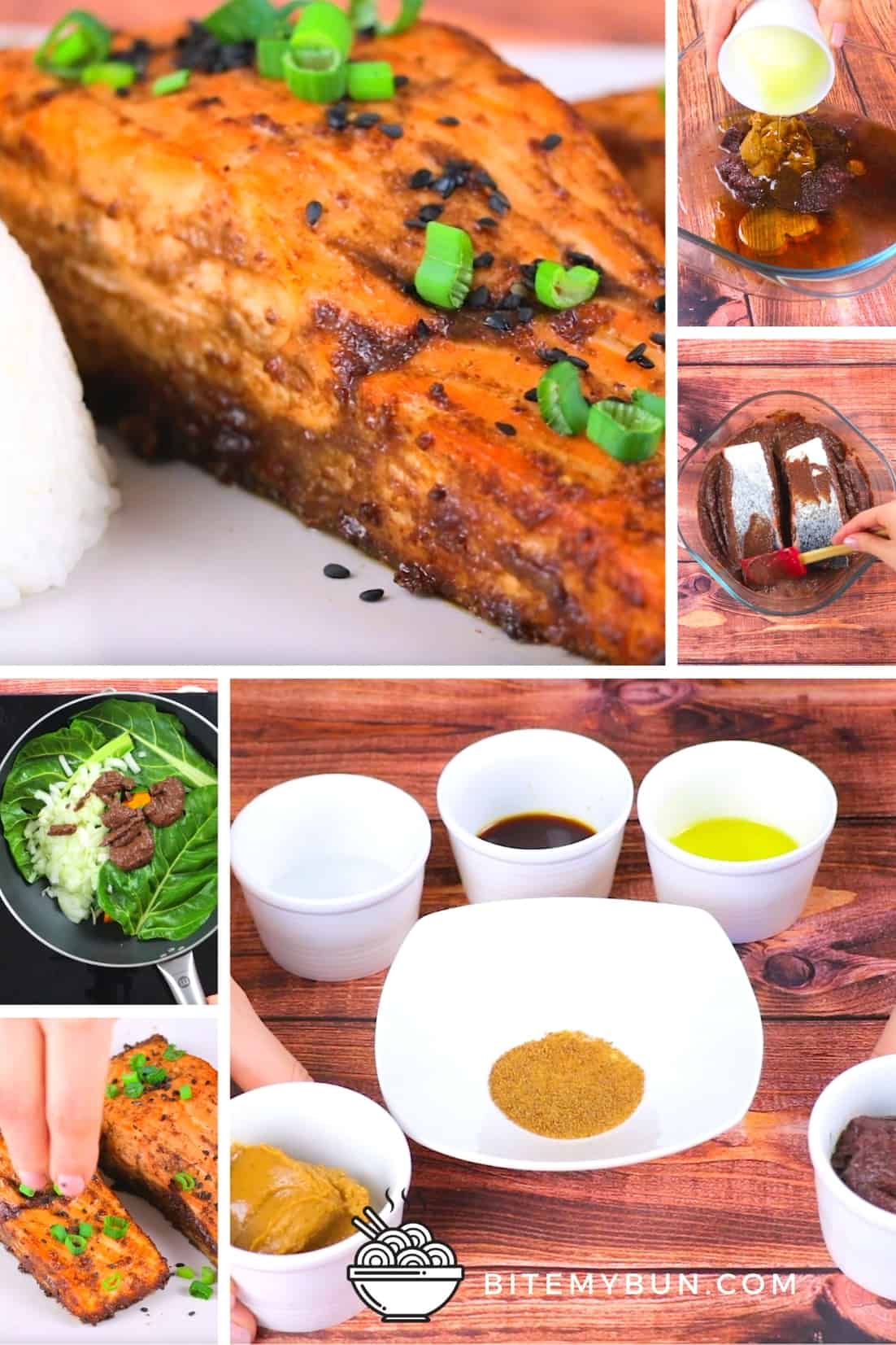 Receta de salmón glaseado con miso con arroz de sushi