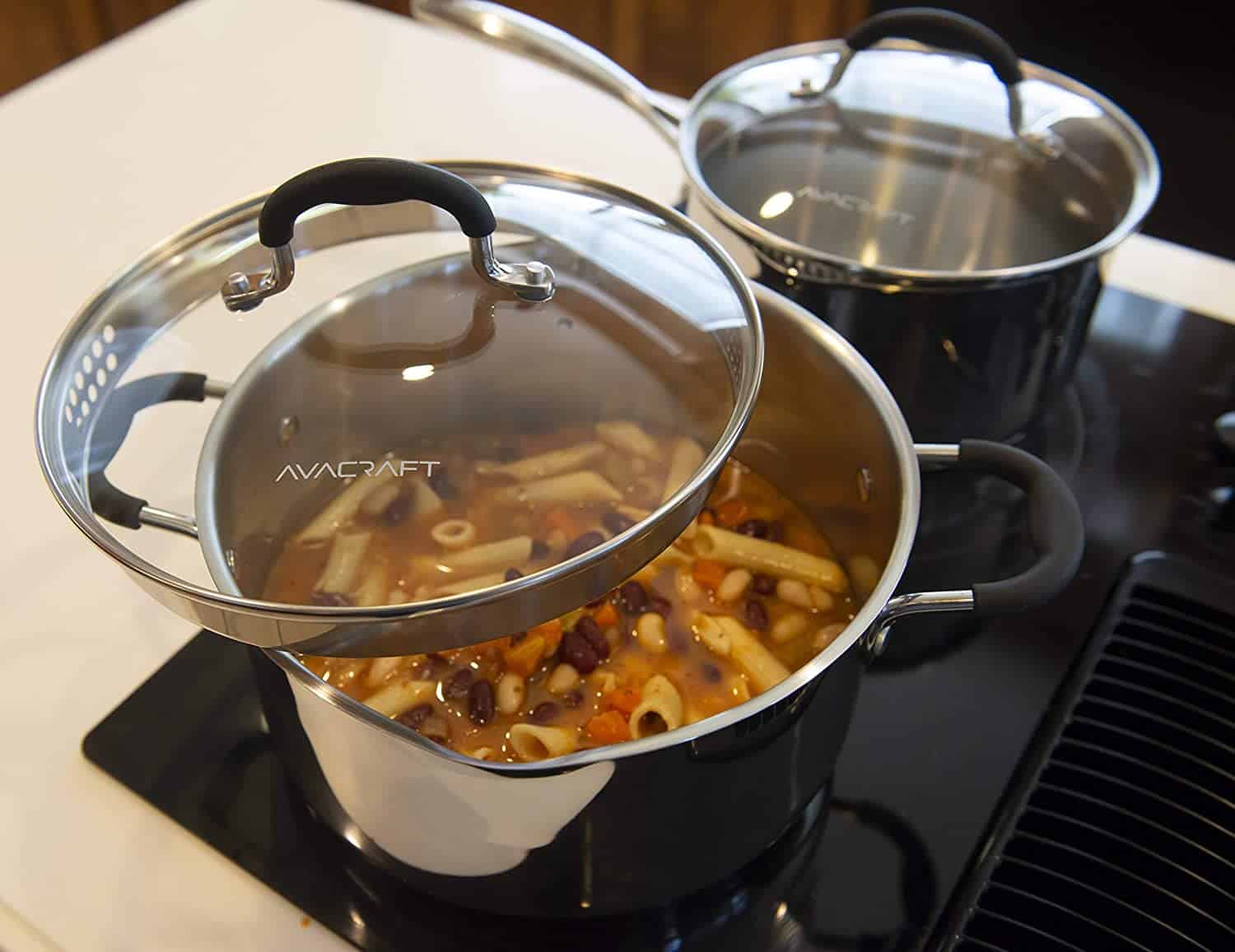 Best saucepan for cooking rice for large families- AVACRAFT Top Rated Stainless Steel 6 Quart Stockpot with Glass Strainer Lid