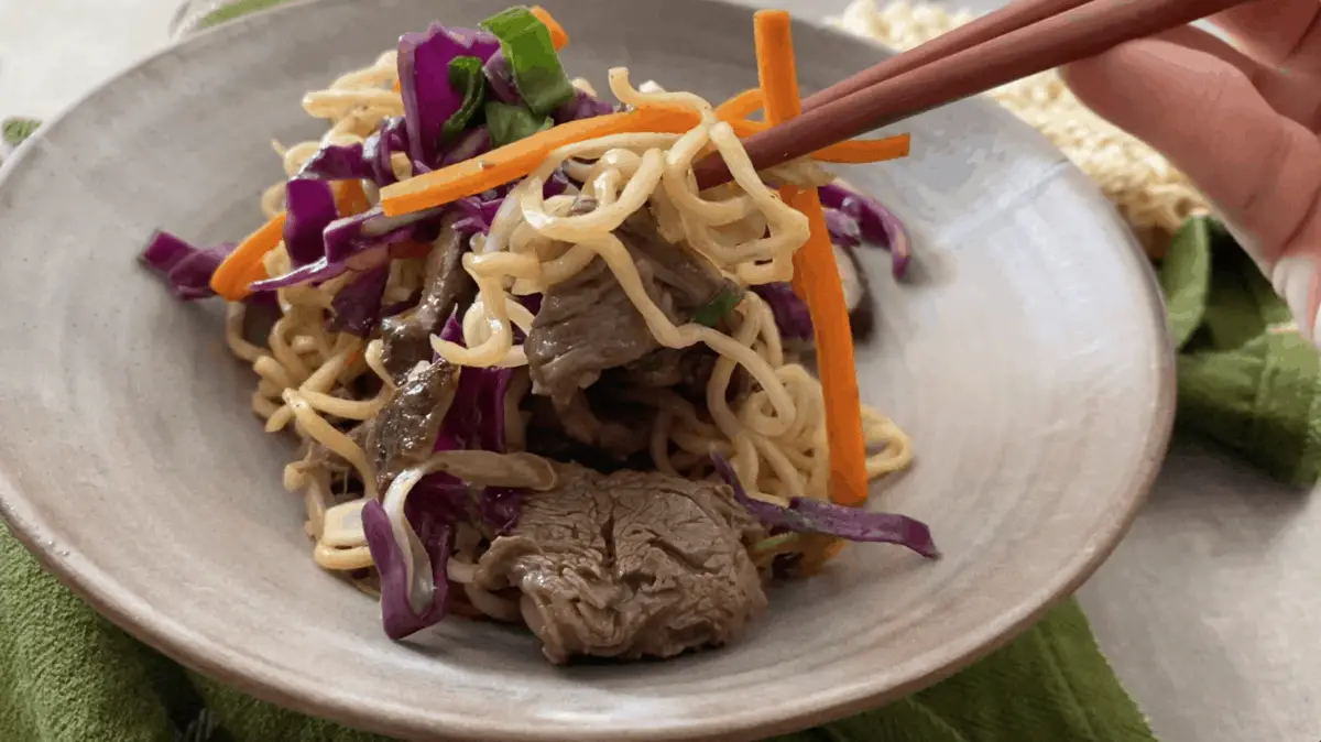 Yakisoba noodles with chopsticks