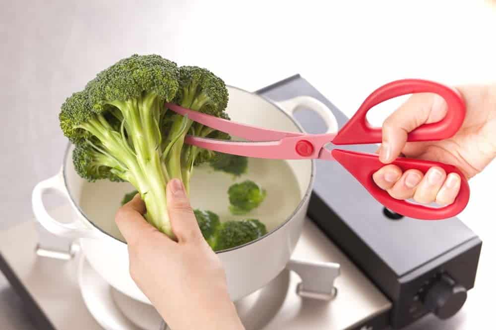 Bäst för dekorativ skärning och bästa böjda sax- KAI Cuisine som skär broccoli