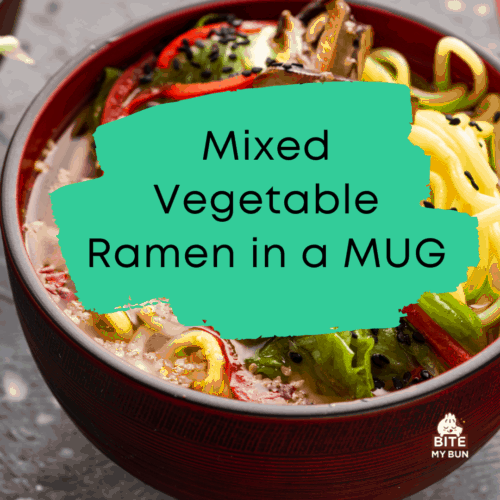 Mixed vegetable ramen in a mug cooked in the microwave recipe