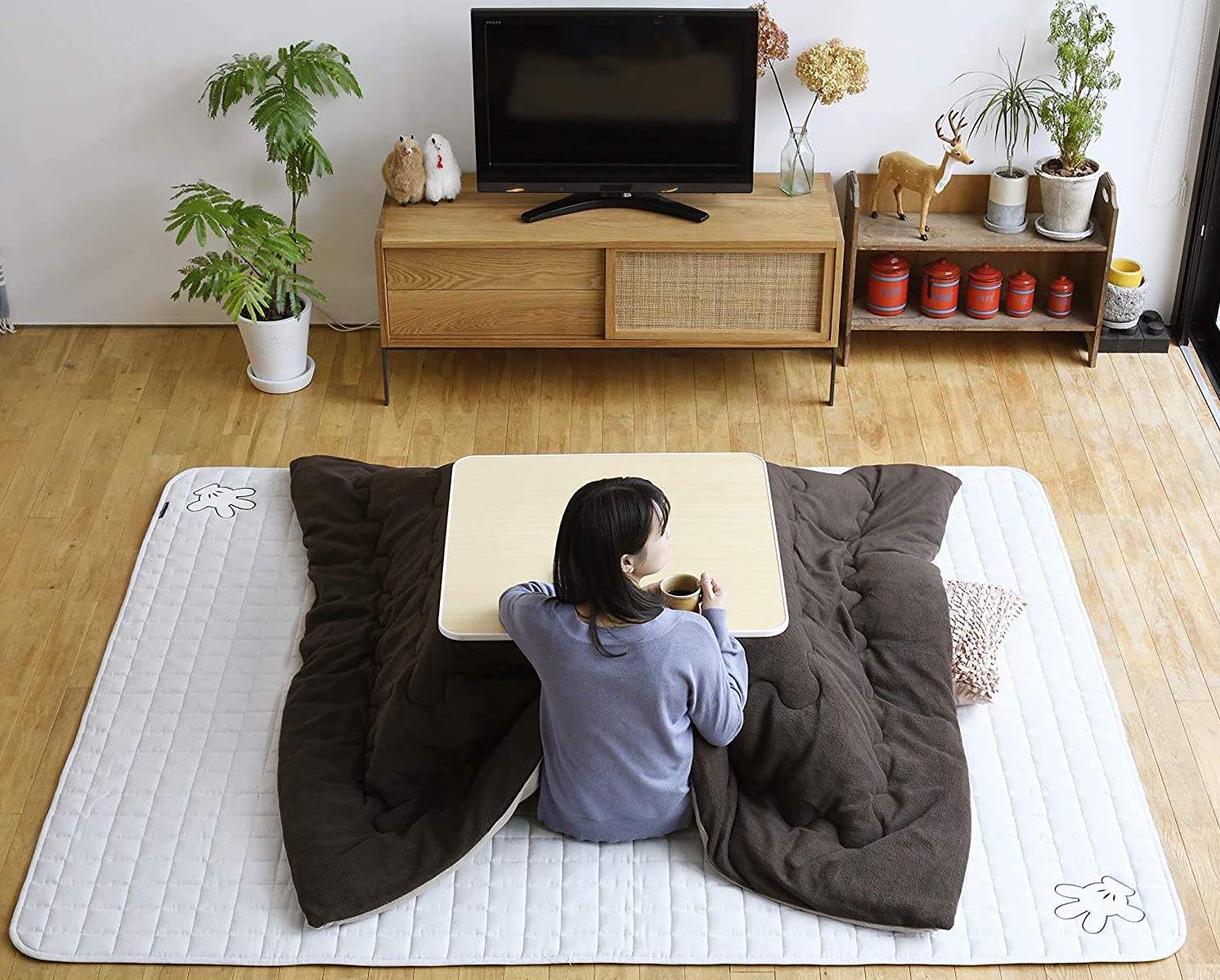 Tafole e molemohali ea kotatsu- YAMAZEN le seton ea futon