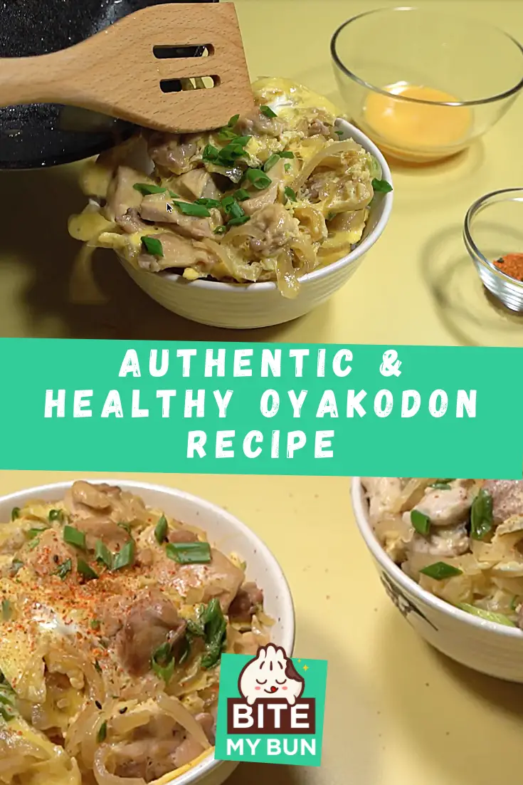 Oyakodon-recept (kom met kip en ei) met het geheim voor perfect rijstrecept vastgepind