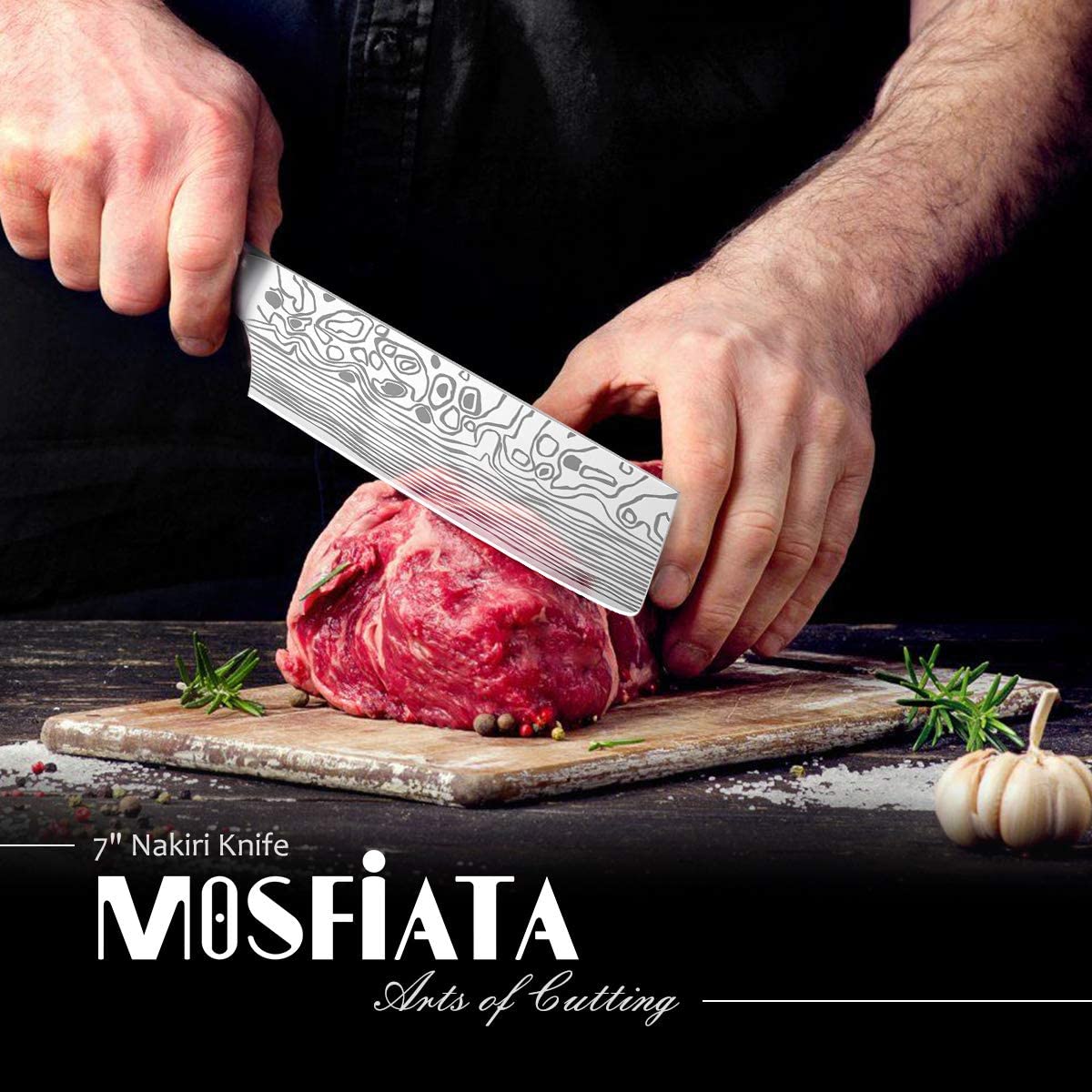 Meilleur Nakiri polyvalent et meilleur premier couteau japonais - Couteau de chef MOSFiATA 7" coupant la viande