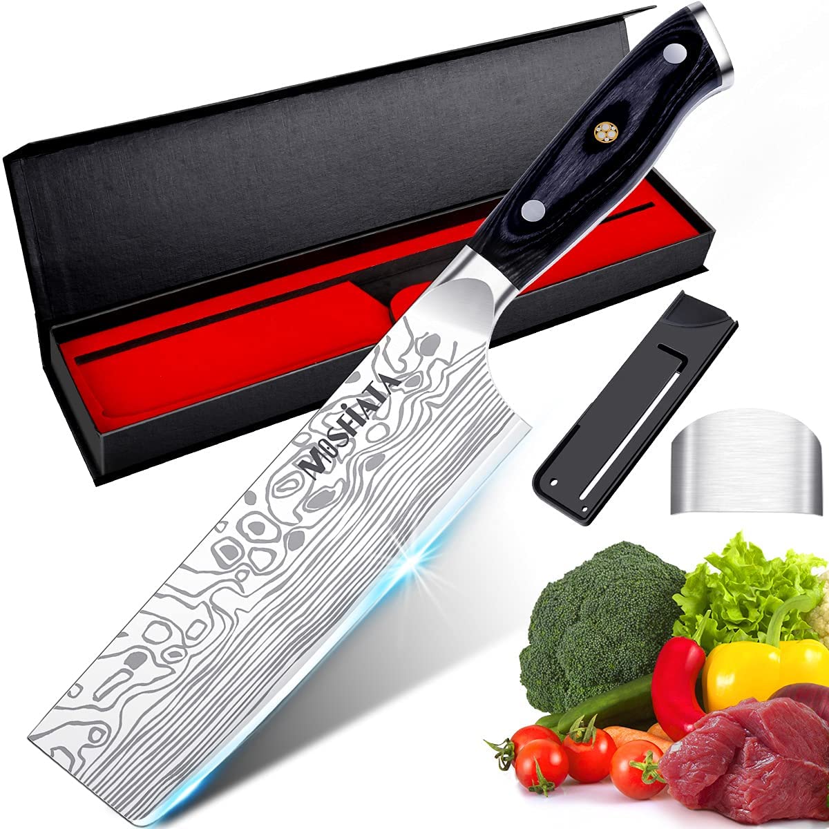 Meilleur Nakiri polyvalent et meilleur premier couteau japonais - Couteau de chef MOSFiATA 7"