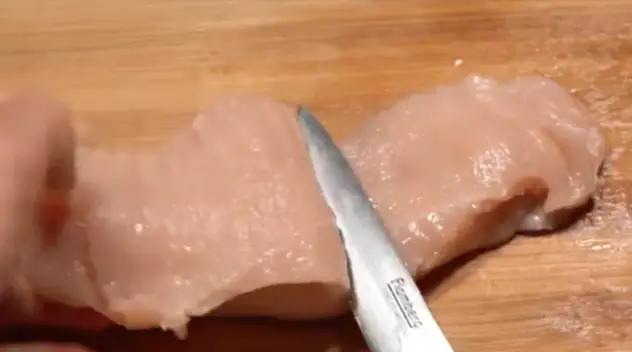 Cut the chicken breast filet into ½” pieces