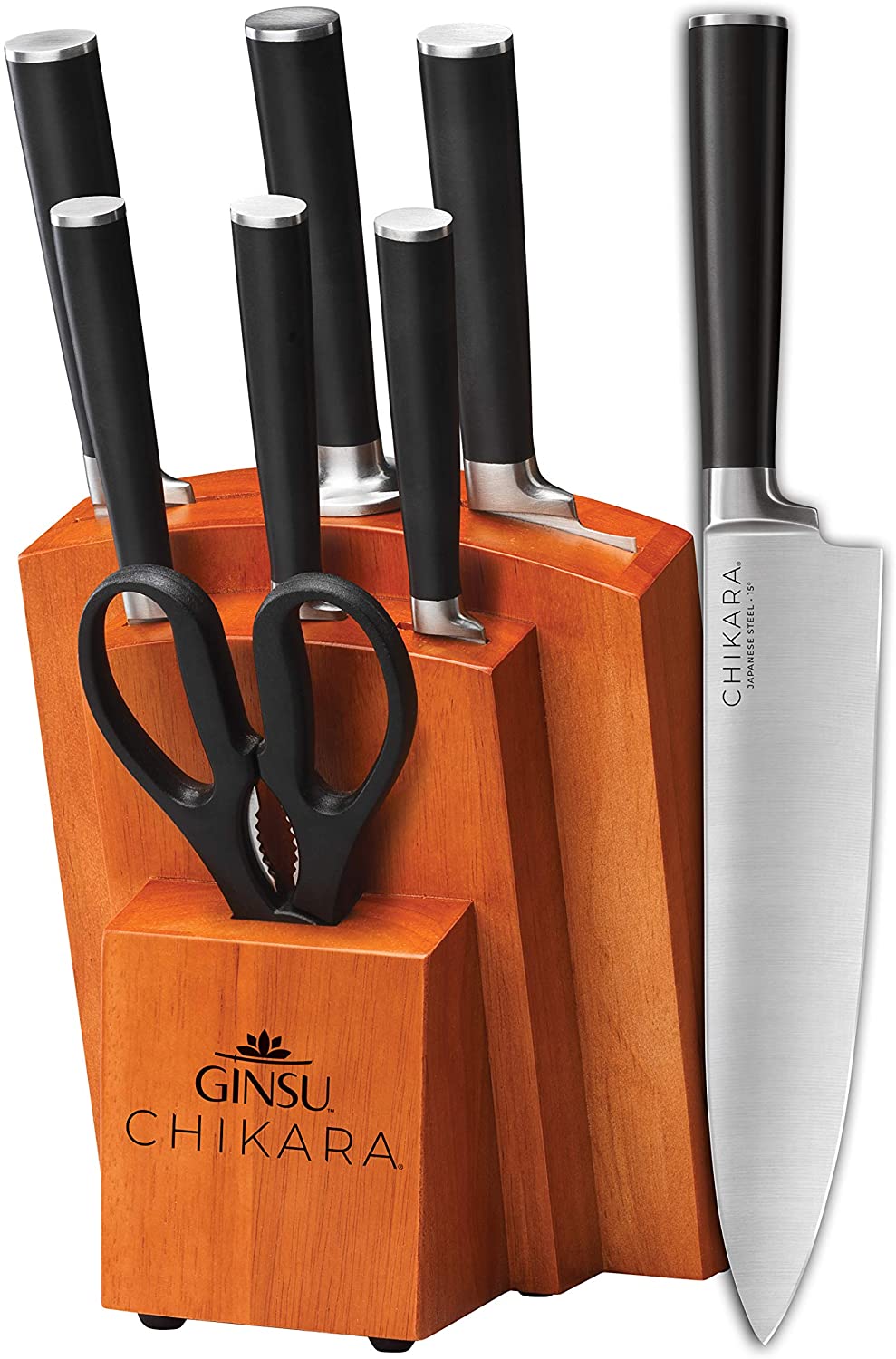 Meilleur ensemble de blocs de couteaux japonais pour les débutants - Ensemble de couteaux en acier japonais Ginsu Gourmet 8 pièces