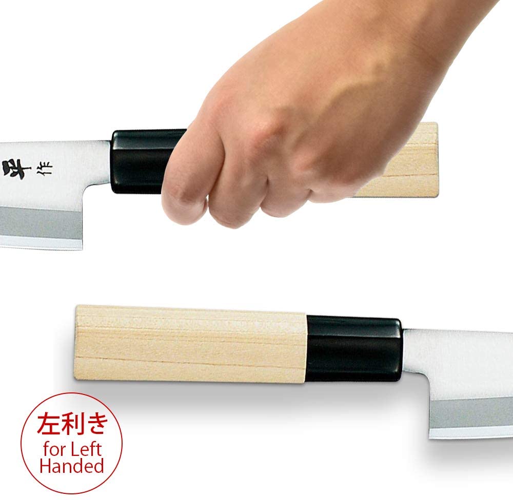 Best left-handed deba knife- FUJI CUTLERY Narihira #9000 in a left hand