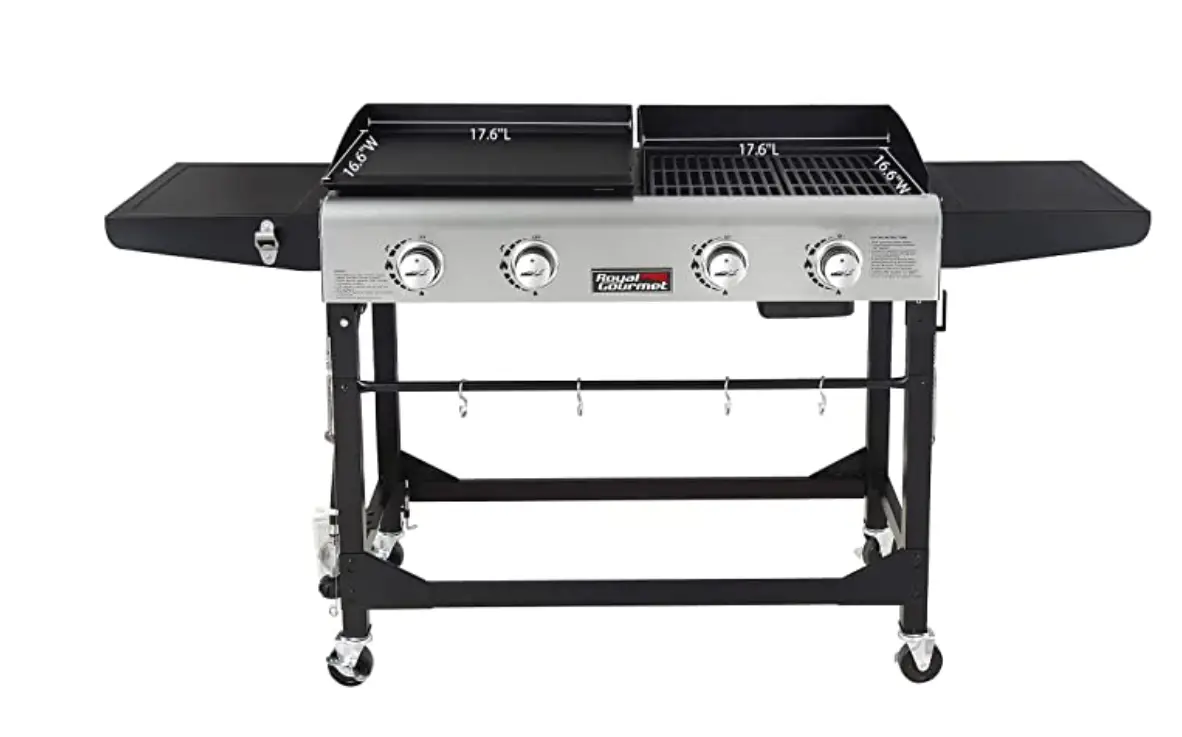Royal Gourmet GD401C Combinação para grelha a gás com 4 queimadores de propano de topo plano portátil e chapa para assar
