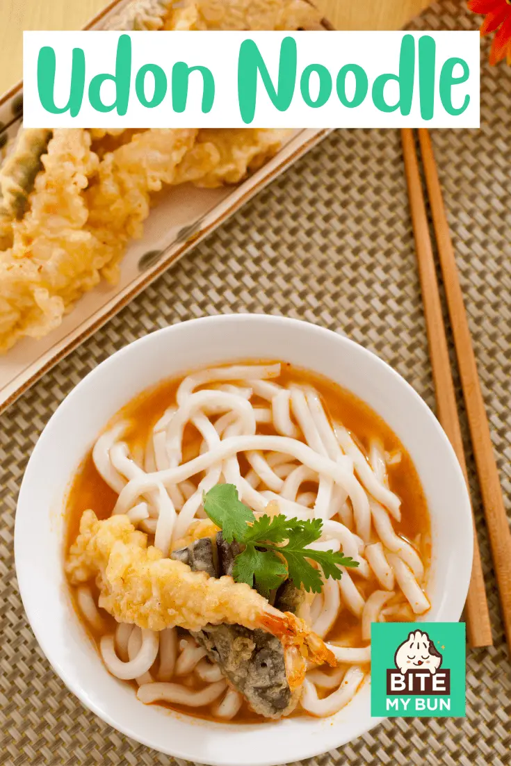 skål med udonnudlar med tempura