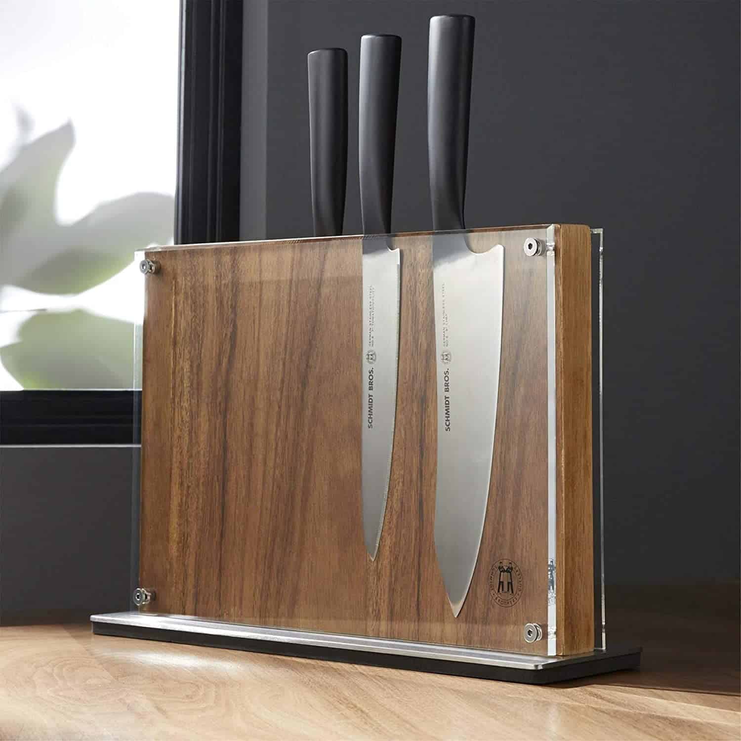 Best magnetic knife block- Schmidt Brothers Acacia Downtown in the kitchen