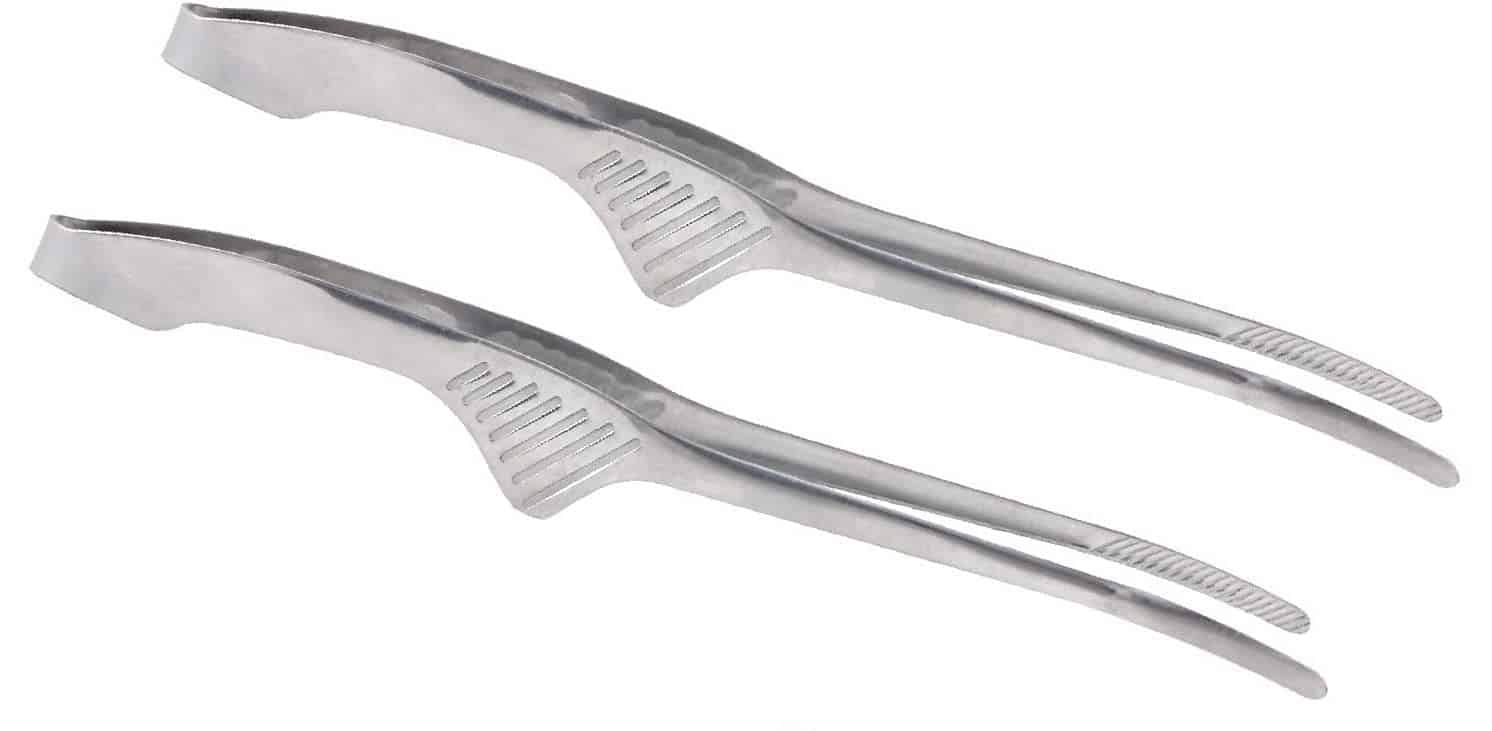 Clean & Convenient Use Made in Korea Non-Slip Serrated Tips Veggies and Seafood Tweezers & Pincette Self-Standing Tongs for Korean & Japanese BBQ Set of 2 Premium Stainless Steel 