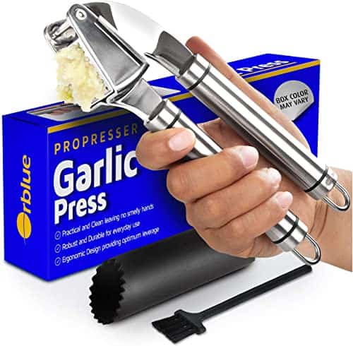 ORBLUE Garlic Press [Premium], Stainless Steel Mincer, Crusher & Peeler Set – Runner-up