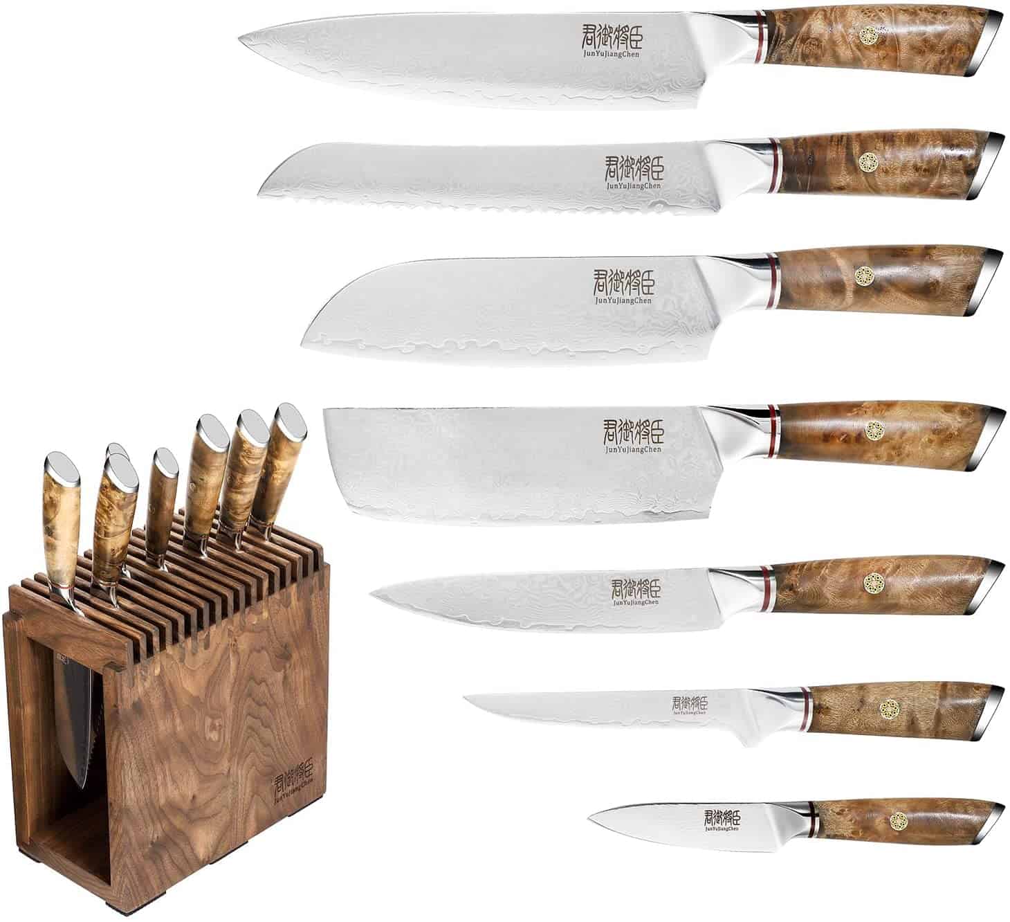 ឈុតកាំបិតដែក VG-10 ល្អបំផុត- JUNYUJIANGCHEN 8 Piece Chefs Knife ឈុតកាំបិតទាំងអស់