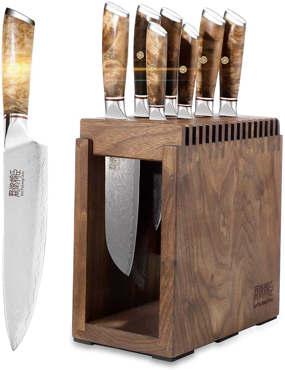 El mejor juego de cuchillos de acero VG-10- JUNYUJIANGCHEN Juego de cuchillos de chef de 8 piezas