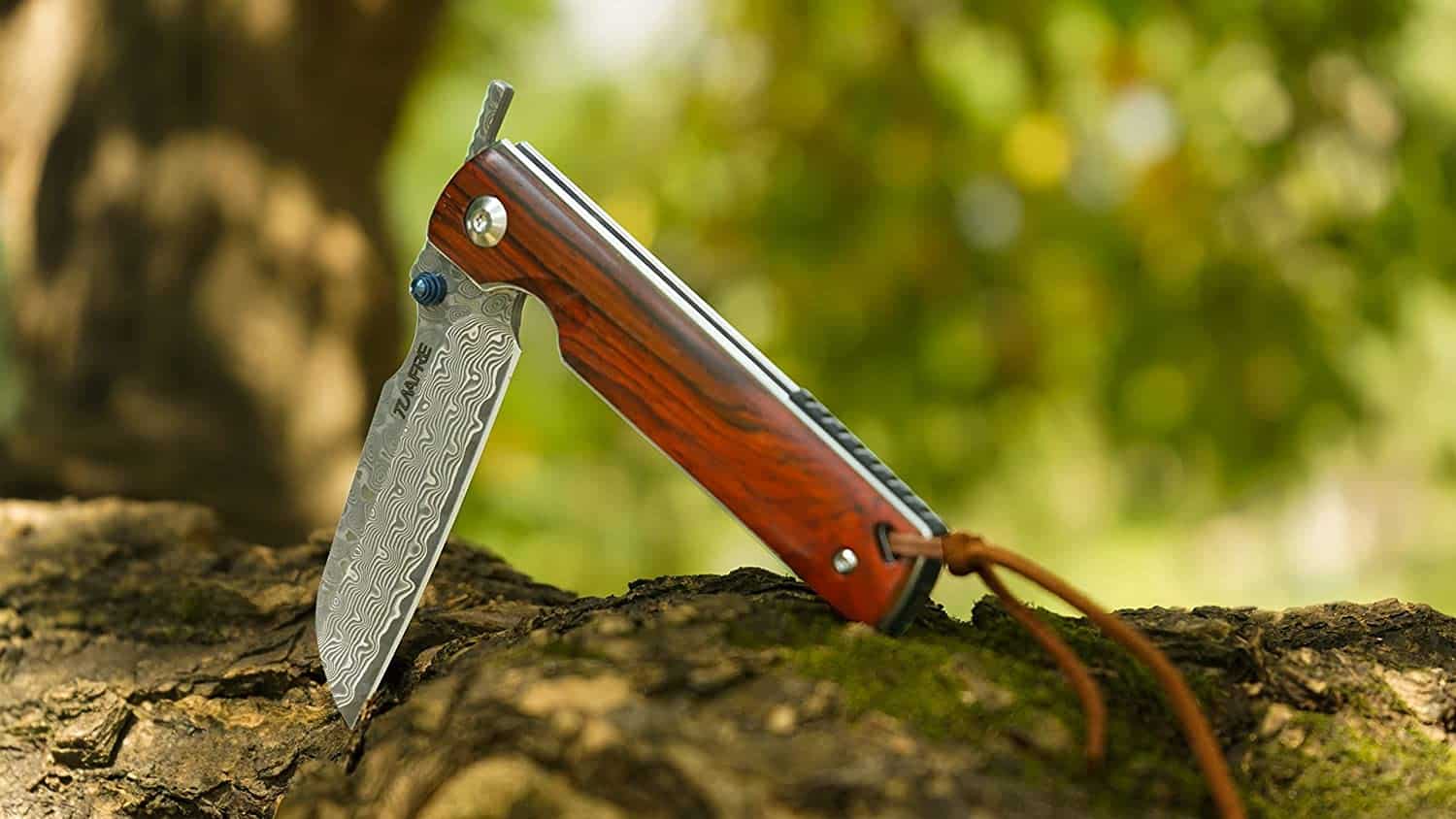 Meilleure survie en acier VG-10: couteau de poche - Couteau de poche Tunafire Damascus avec fond