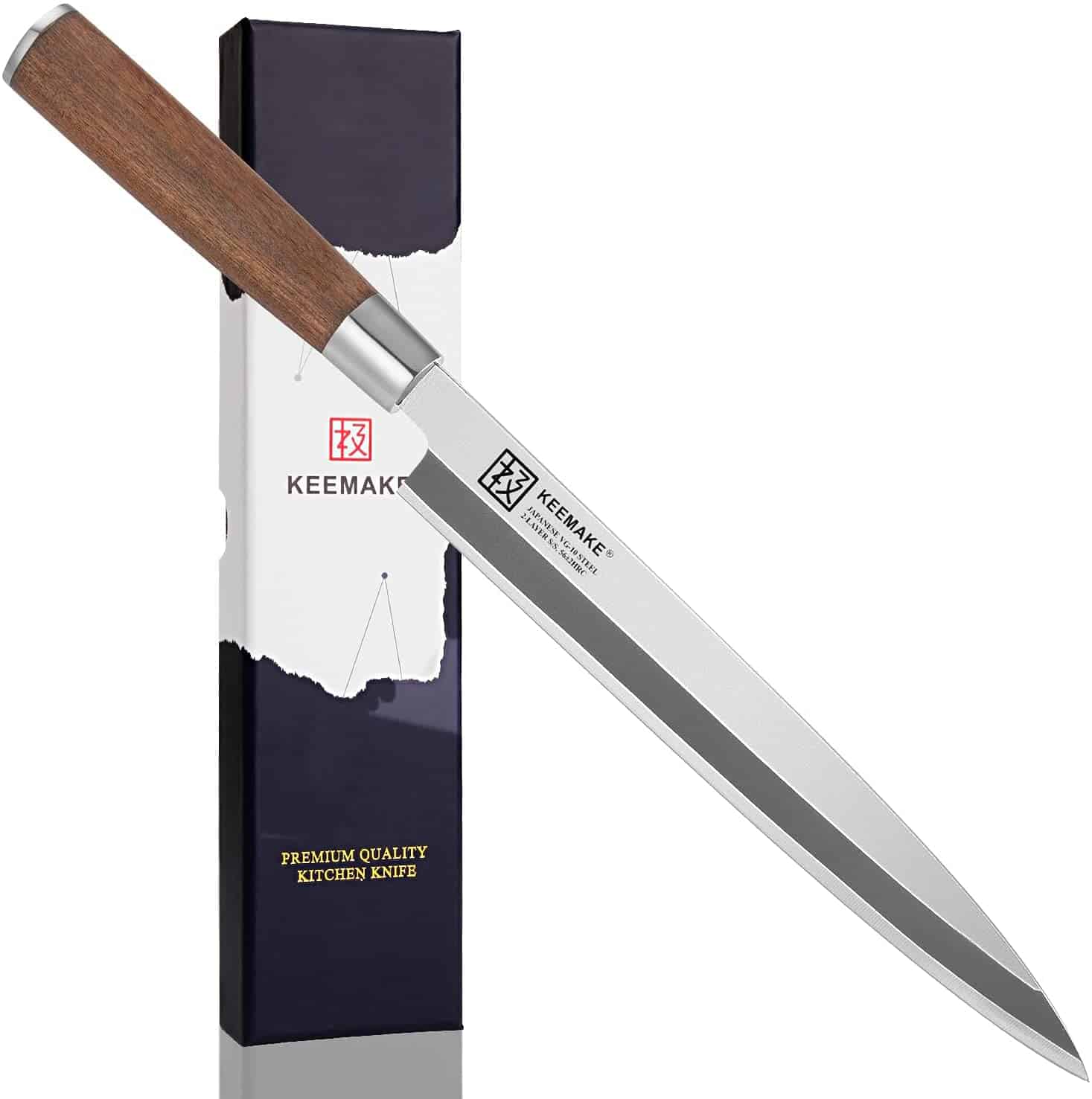 Bestes Yanagiba aus VG-10-Stahl für Sushi - KEEMAKE japanisches 9.5-Zoll-Yanagiba-Messer