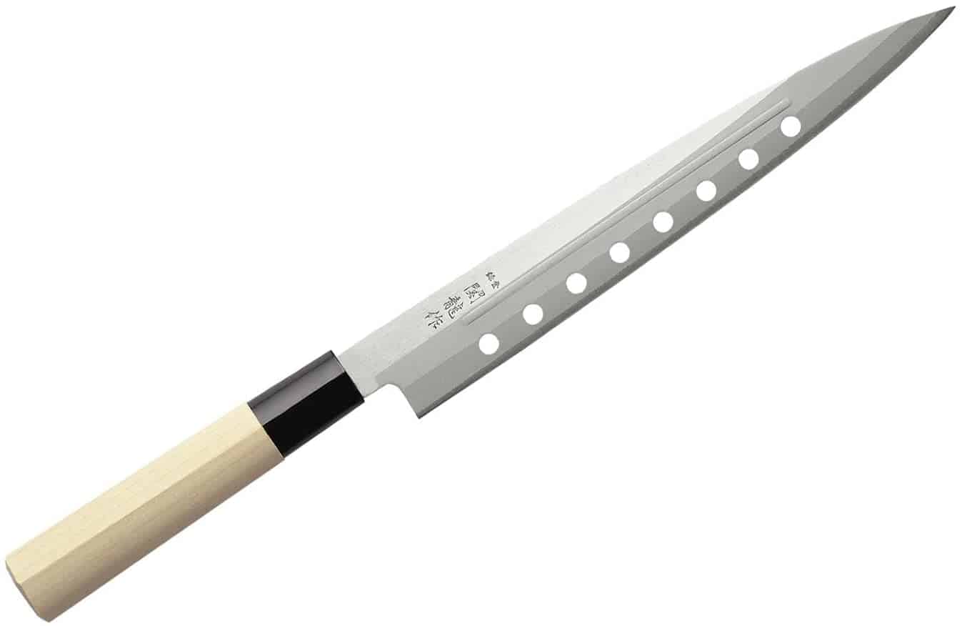 El mejor cuchillo de sushi yanagiba con agujeros- JapanBargain 1551, cuchillo antiadherente para sashimi