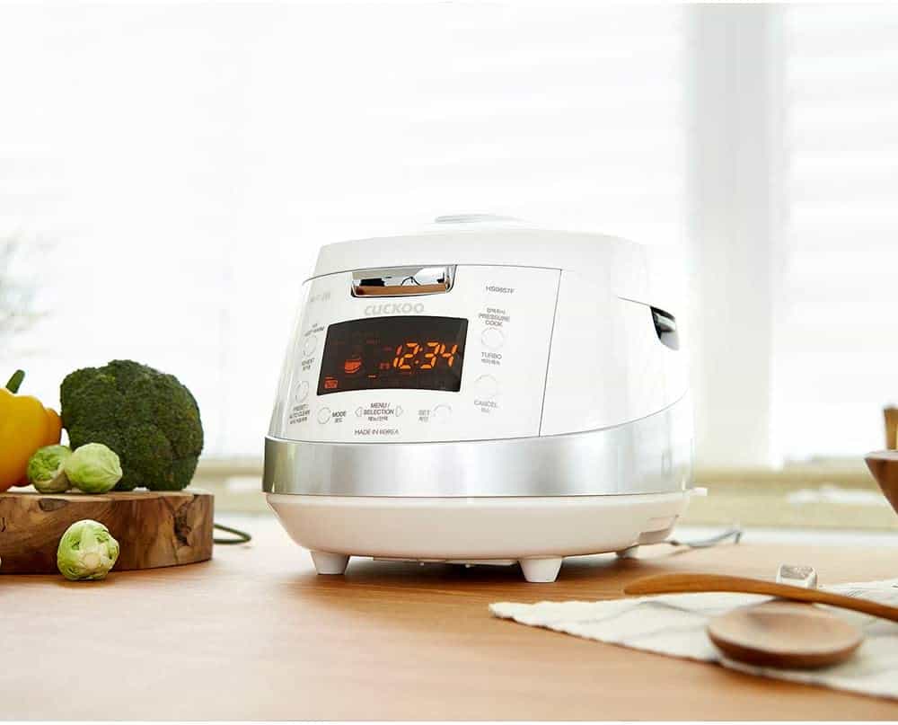 Best high tech rice cooker for sticky rice- CUCKOO CRP-HS0657FW on table