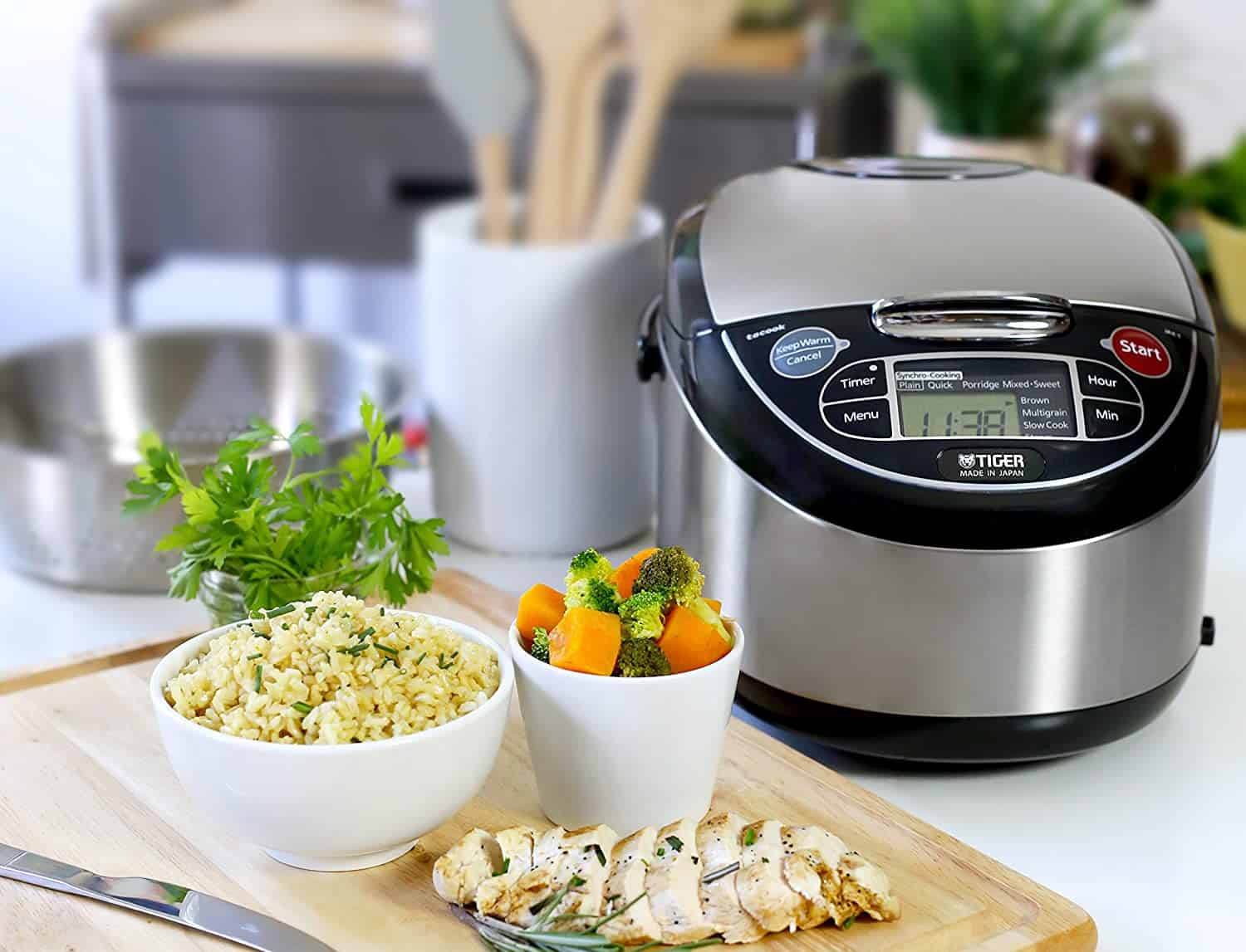Best value rice cooker for sticky rice- Tiger JAX-T10U-K on table