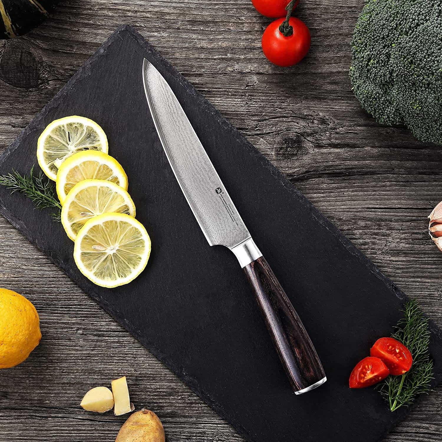 Bästa budget AUS 10 japansk stålkniv- Jaco Master 6 Utility Chef Knife med skärbräda