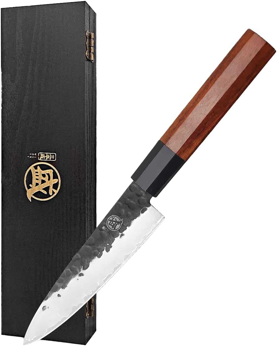 El mejor cuchillo para pelar económico: MITSUMOTO SAKARI de 5.5 pulgadas, forjado a mano en japonés