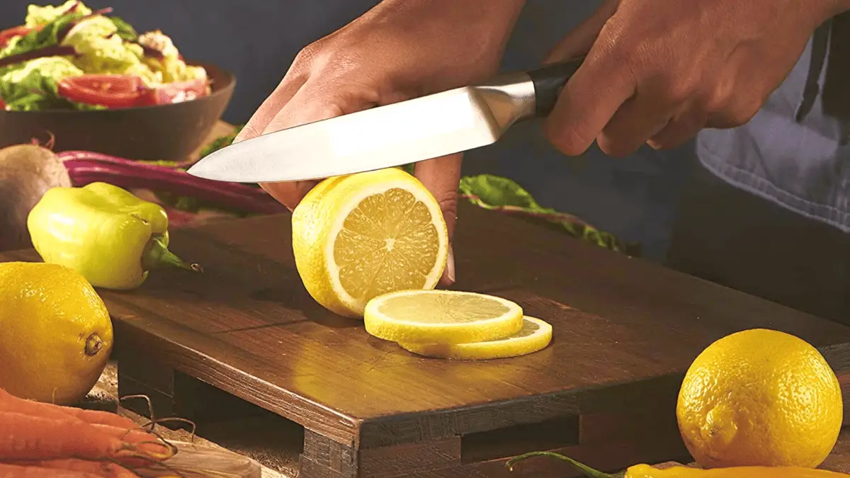 A Japanese petty knife is about the same size as a conventional Western paring knife.