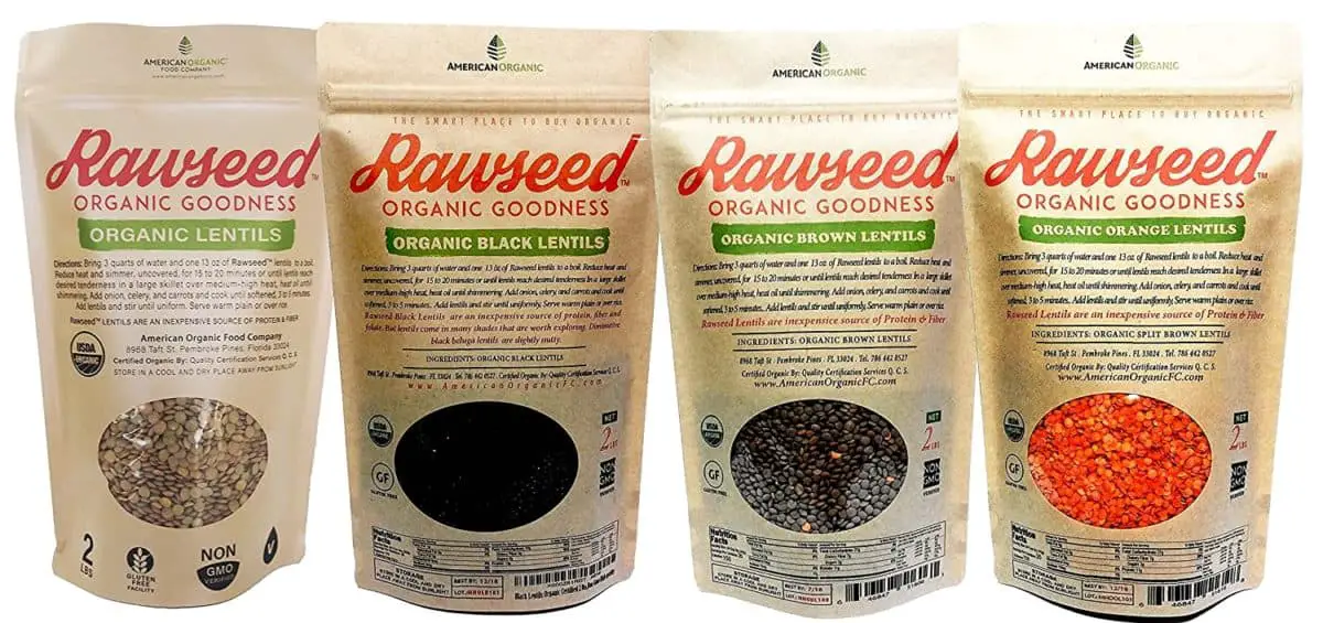 Green brown black and red lentils pack as a substitute for black beans