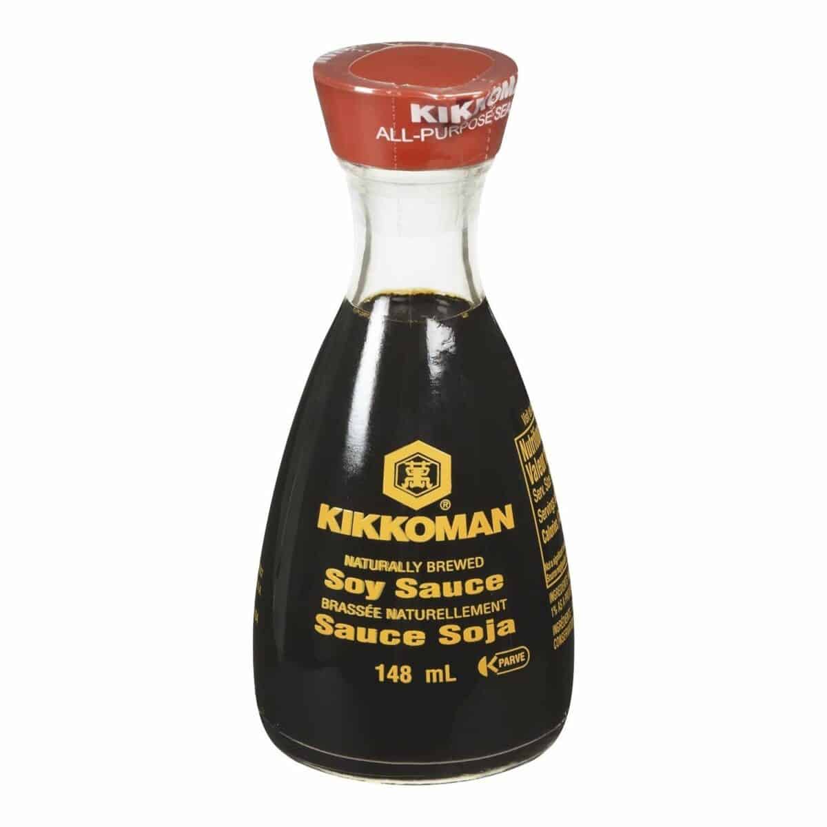 Iconic kikkoman soy sauce in glass bottel