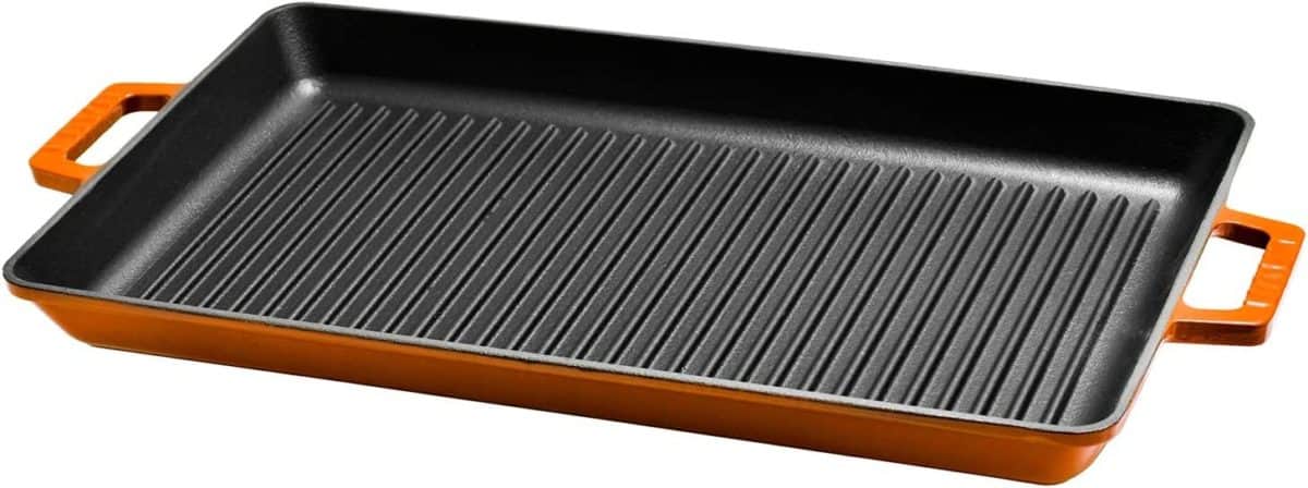 Best family-sized griddle & teppanyaki grill plate for induction hob- Lava Cast Iron Enameled Non-Stick Grill Tray