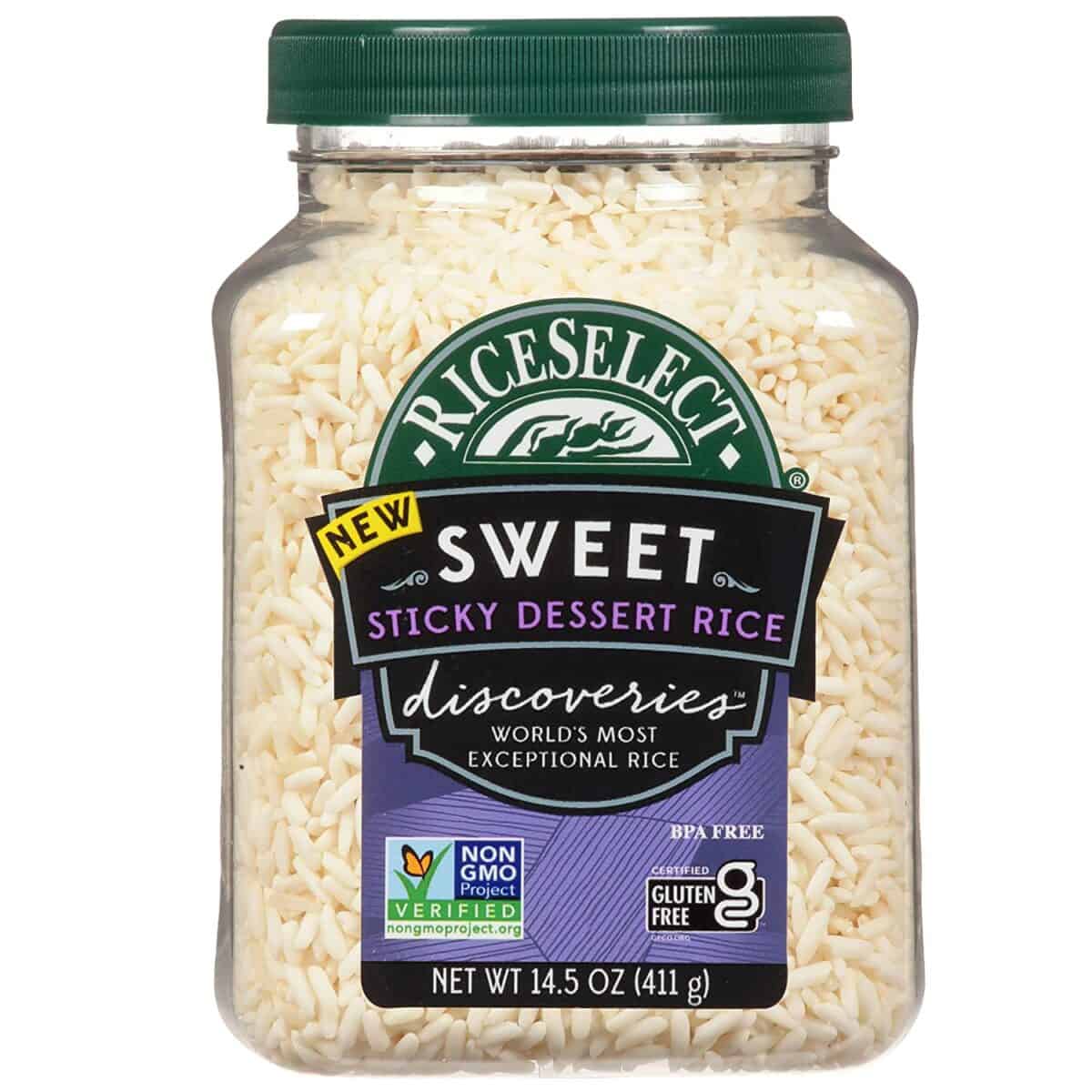 RiceSelect Discoveries Sweet Sticky Dessert Rice, Gluten-Free, Non-GMO, Vegan, 14.5-Ounce Jar, White