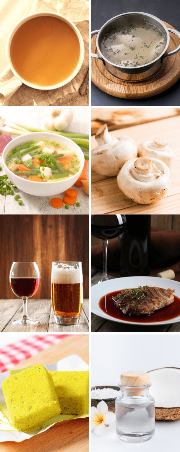 8 paneler, der viser alternativer til oksebouillon