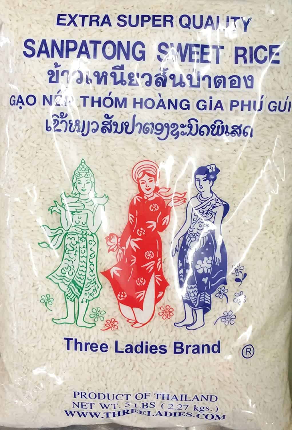 Paras pitkäjyväinen riisi: Three Ladies Brand Sanpatong Sweet Rice